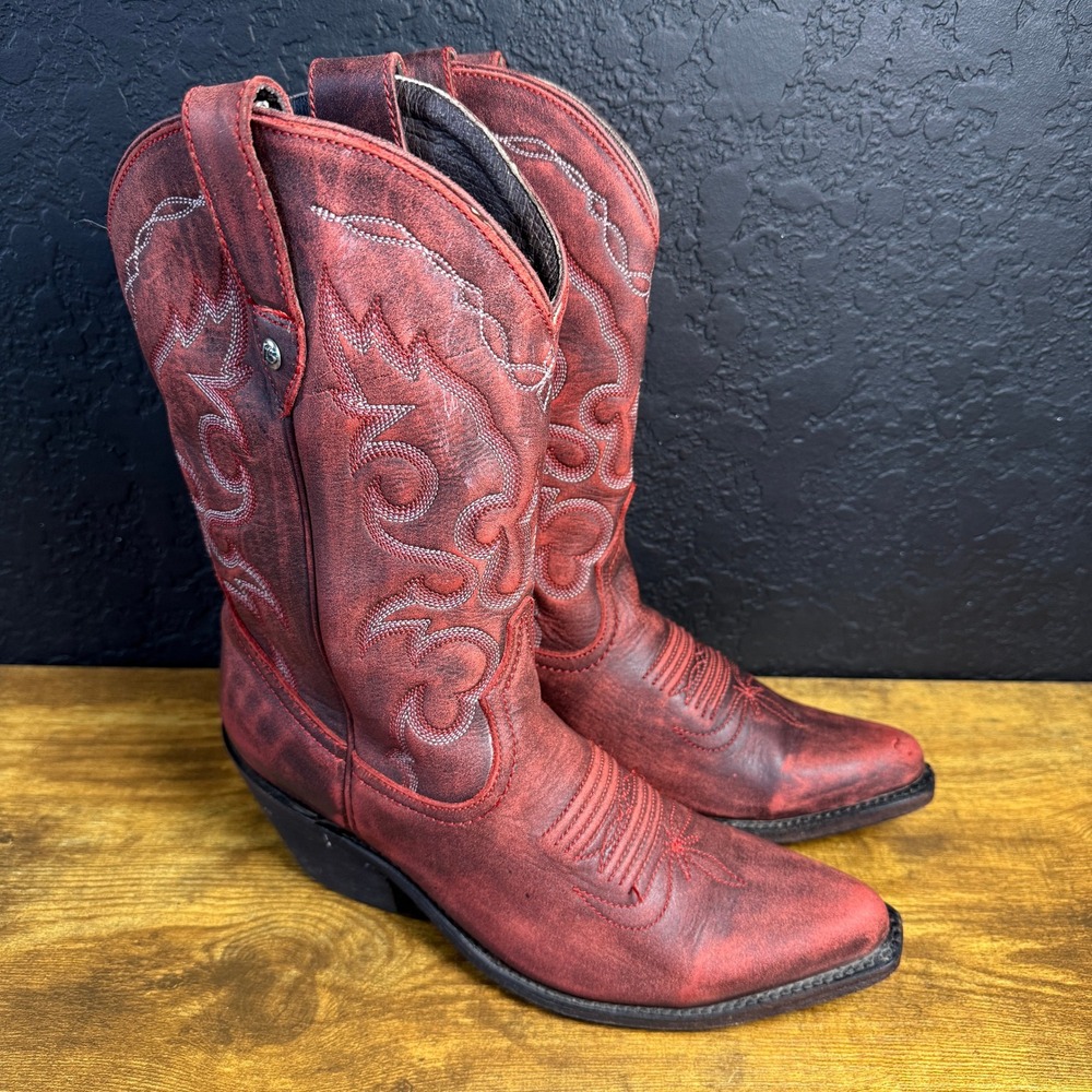 Liberty‎ Black LB 711219 Red Distressed Leather Western Boots Womens 8.5
